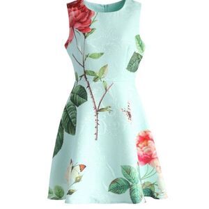 L’atiste by Amy, Ivory Rose Print Sleeveless Skater Dress. Size XS.